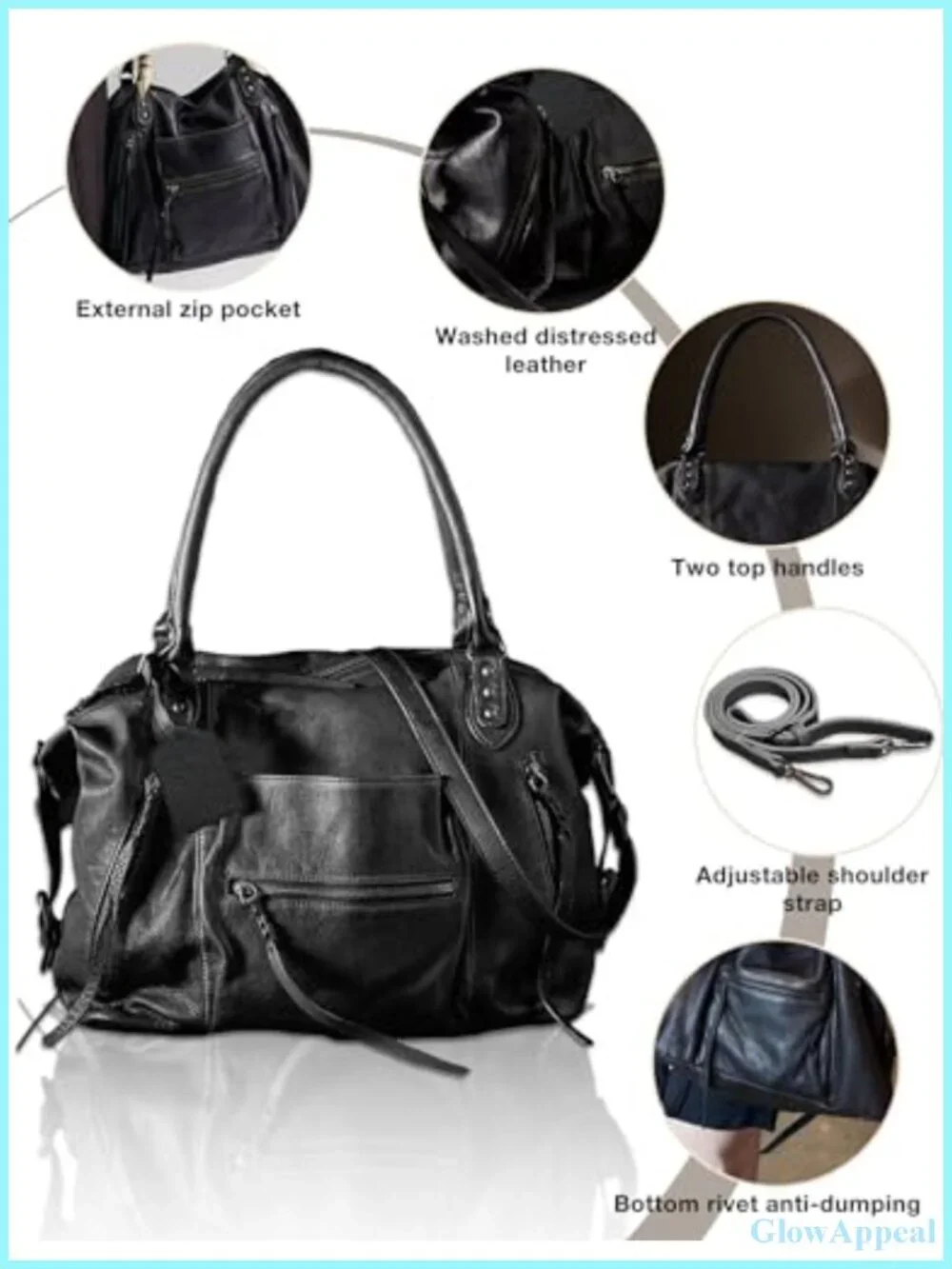 Large Vegan Leather Tote Bag Hobo Purse with Zipper Adjustable Strap for Work